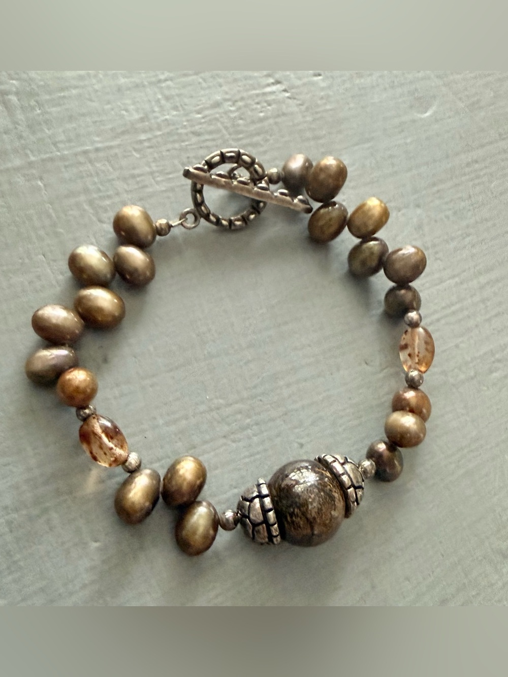 Studio Barse Metallic Bronze and Brown Beaded Bracelet 925 Sterling Silver